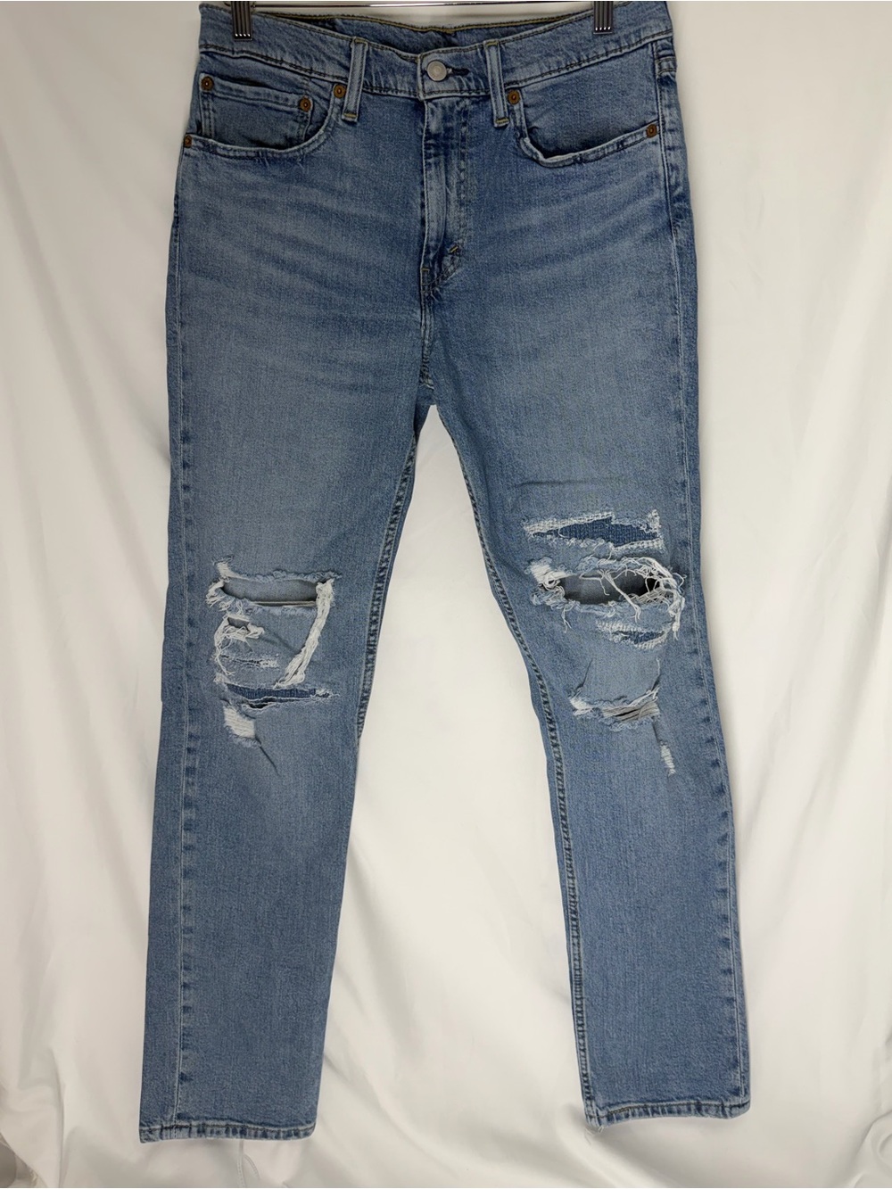 Levi's 511 Slim Fit Mens Jeans Light Wash Distressed Ripped Denim Size 34x32